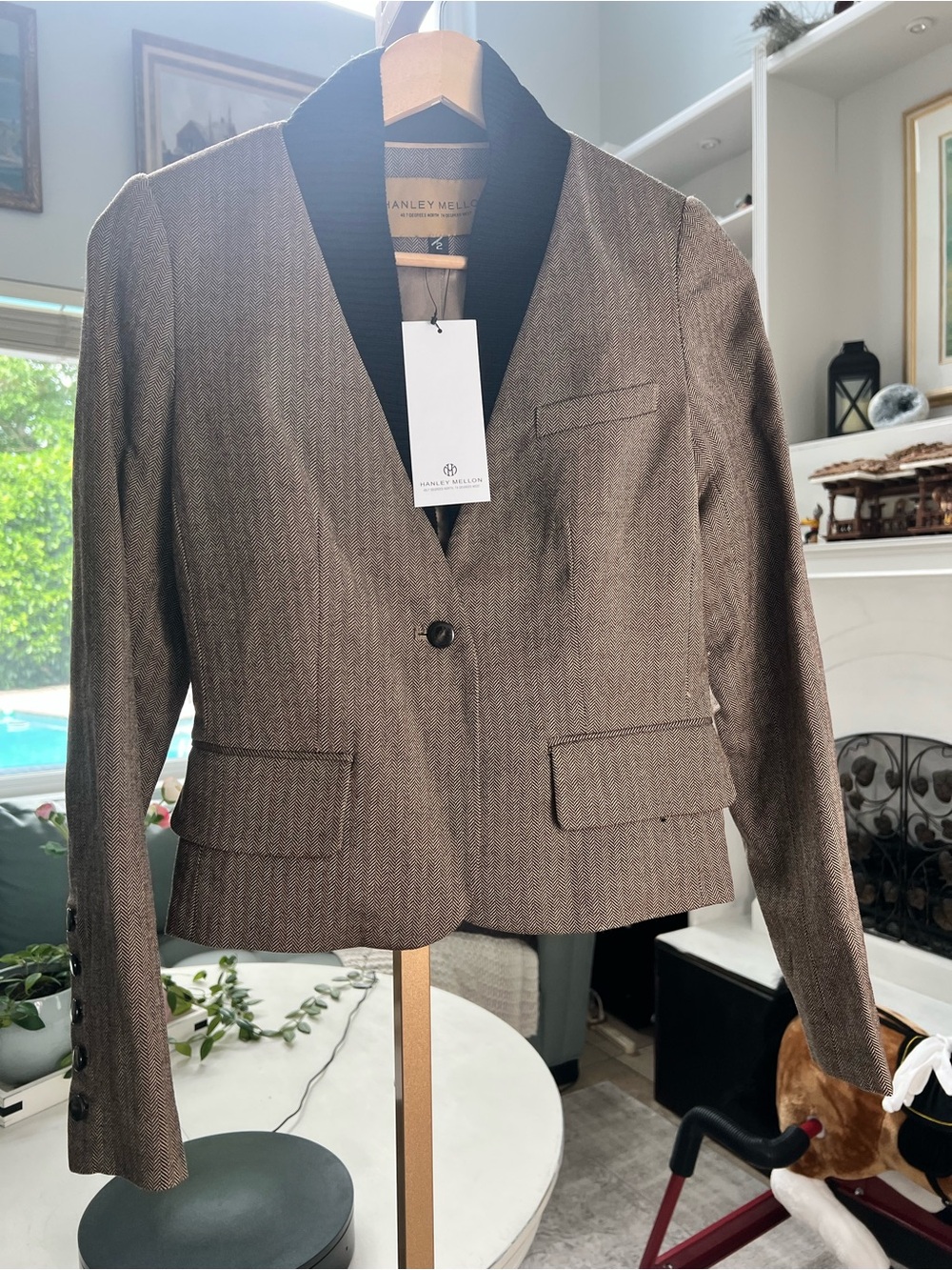 Hanley Mellon Women's Luxury Brown Herringbone Blazer